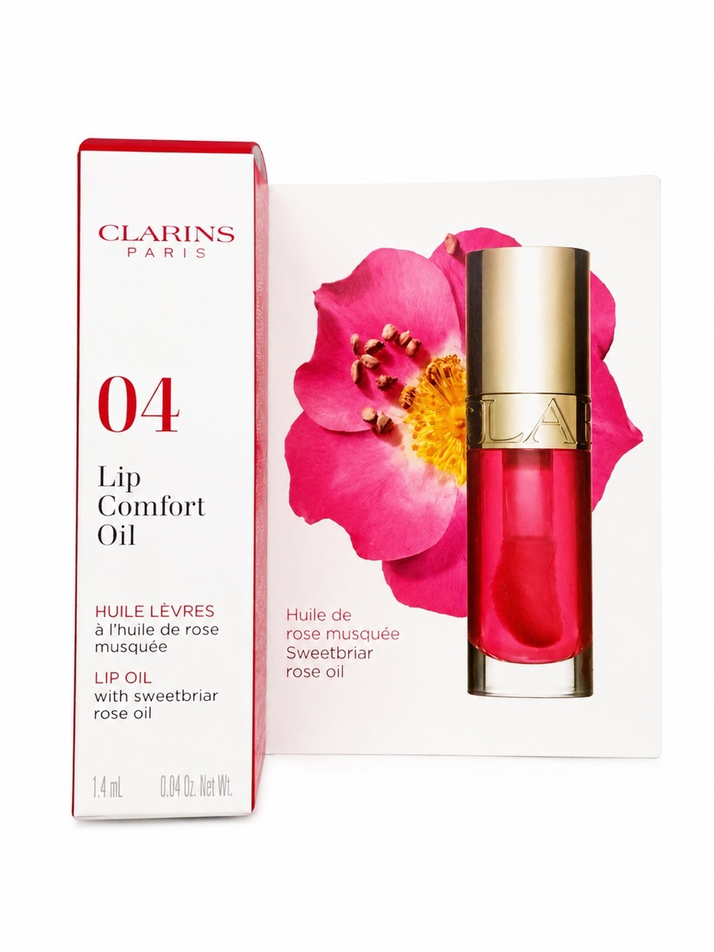 NIB Clarins Lip Comfort Oil #04 Mini Sweetbriar Rose Oil Travel Size